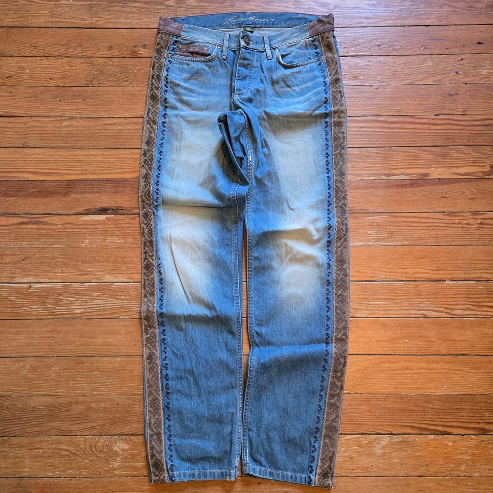 Eddie Bauer Womens vintage aztec western Embroidered tapered jeans 10 Boho 90's